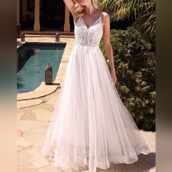 897 | Dresses | Off White A Line Lace And Rhinestone Glitter Tulle Long ...